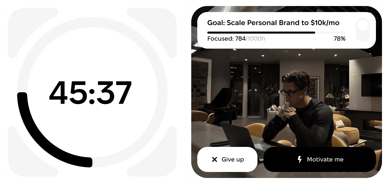 Focus session with goal progress in Growy