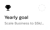 Goal tracking card in Growy